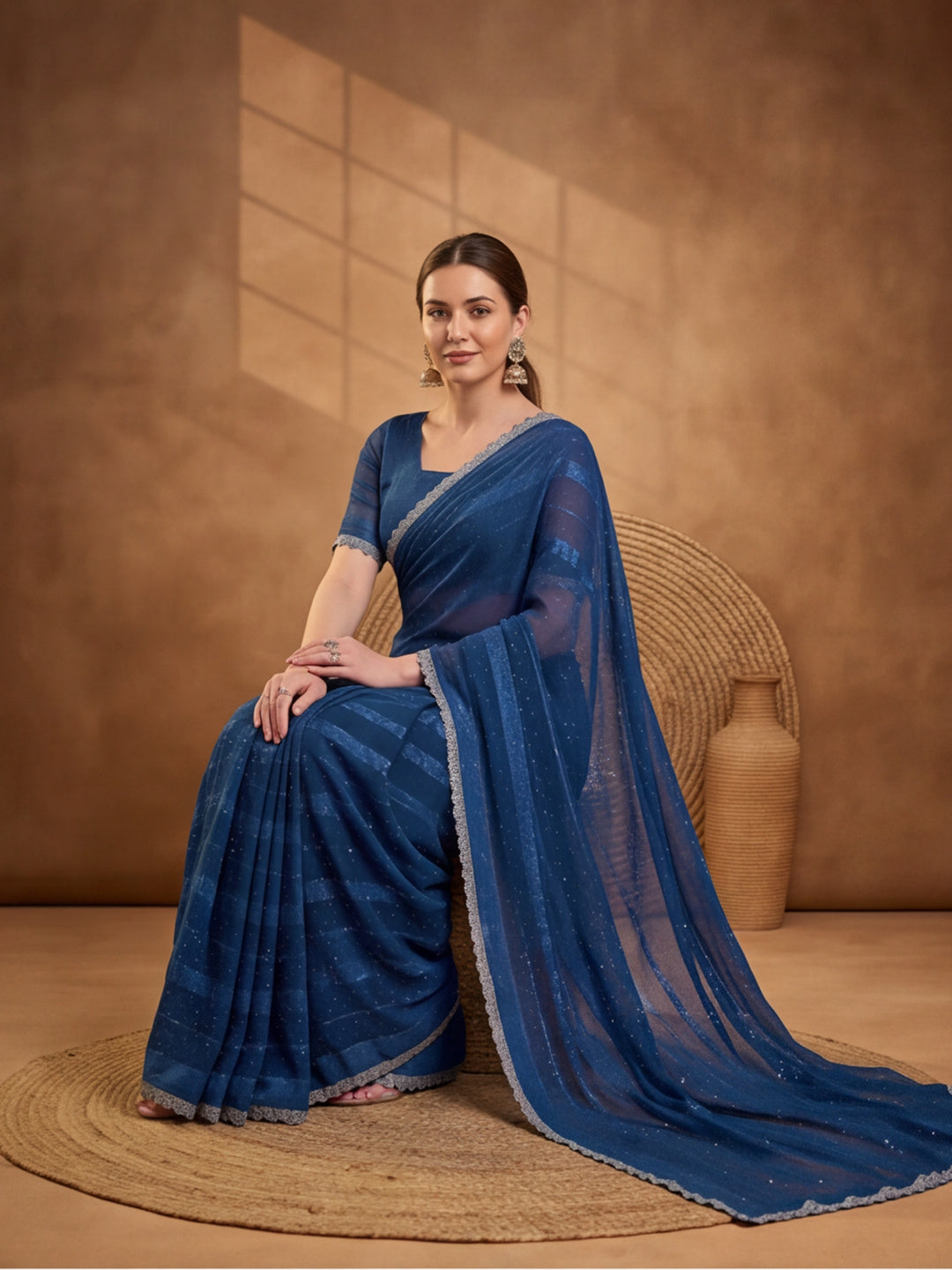 Teal Vichitra Silk Embellished Saree for Women by Jaipur Kurti