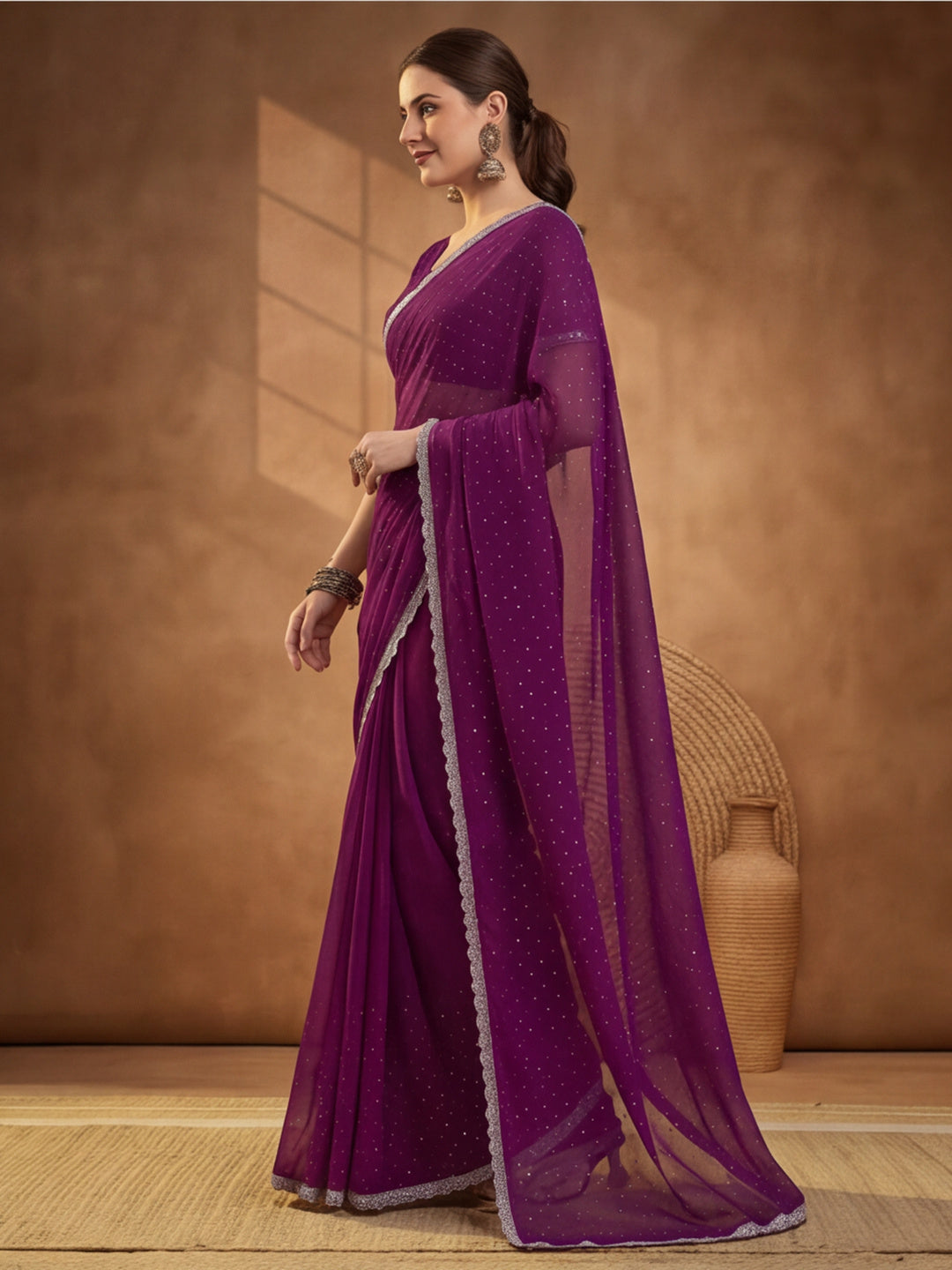 Purple Vichitra Silk Embellished Saree for Women by Jaipur Kurti