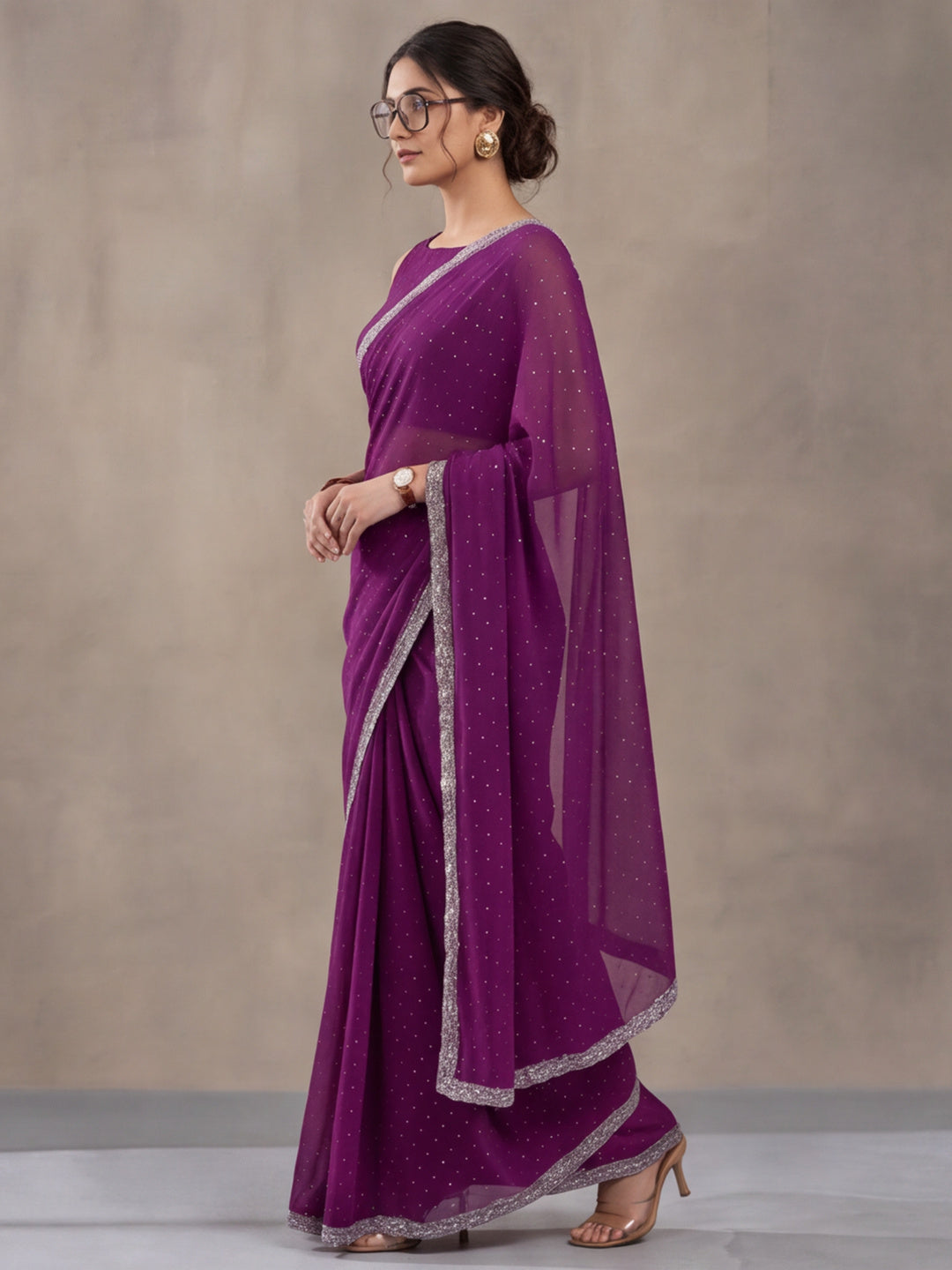 Purple Vichitra Silk Embellished Saree for Women by Jaipur Kurti