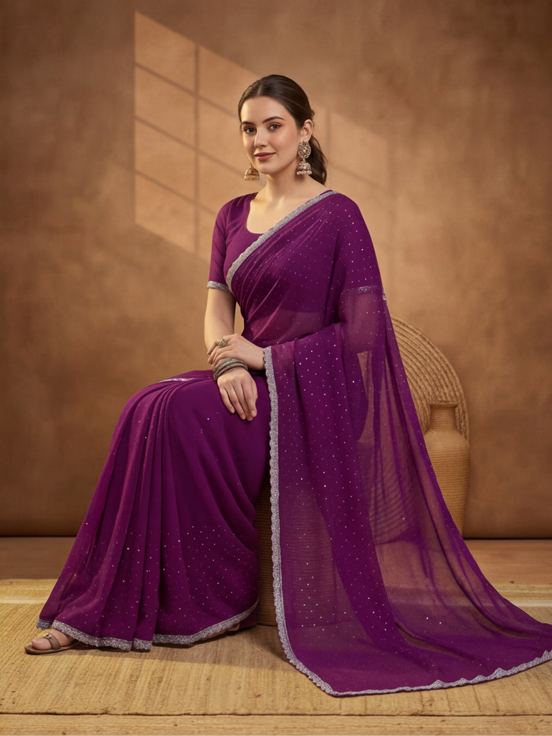 Purple Vichitra Silk Embellished Saree for Women by Jaipur Kurti