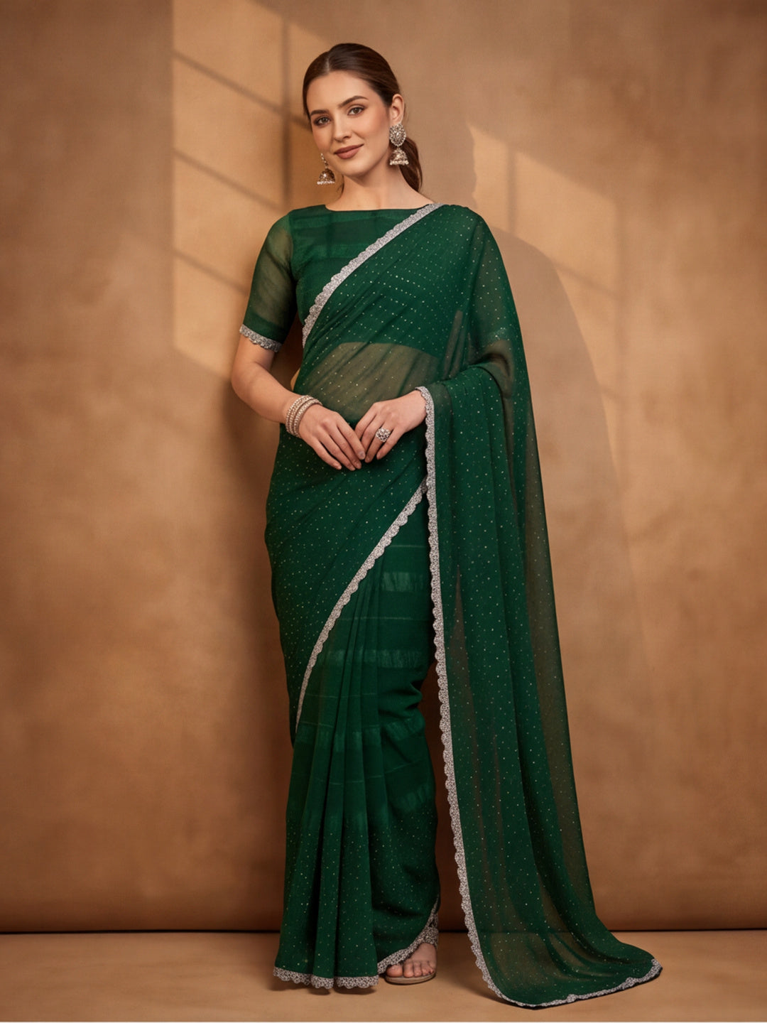 Green Vichitra Silk Embellished Saree for Women by Jaipur Kurti