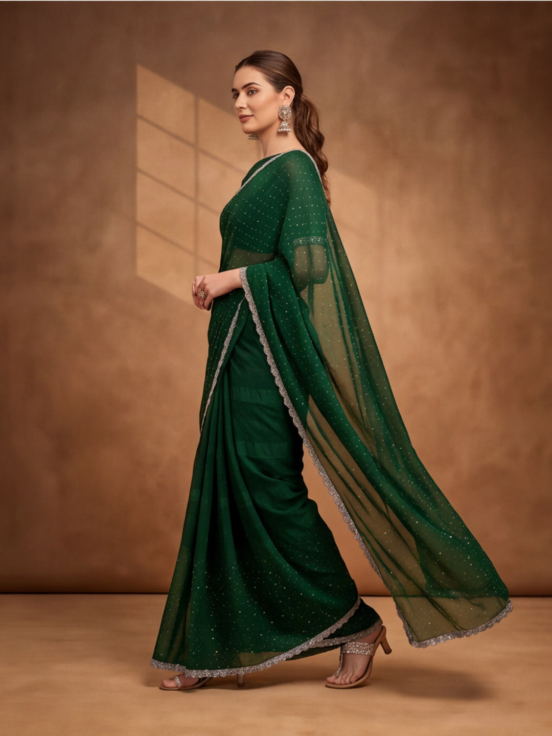 Green Vichitra Silk Embellished Saree for Women by Jaipur Kurti