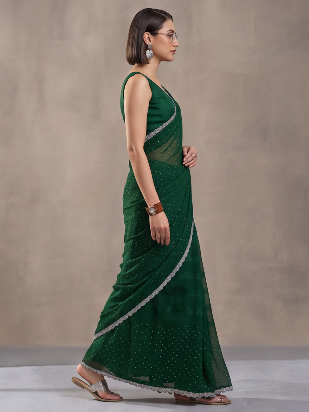 Green Vichitra Silk Embellished Saree for Women by Jaipur Kurti