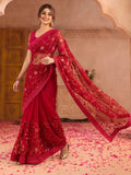 Magenta Color Embroidered Work Net Saree By Jaipur Kurti