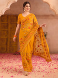 Mustard Color Embroidered Work Net Saree By Jaipur Kurti