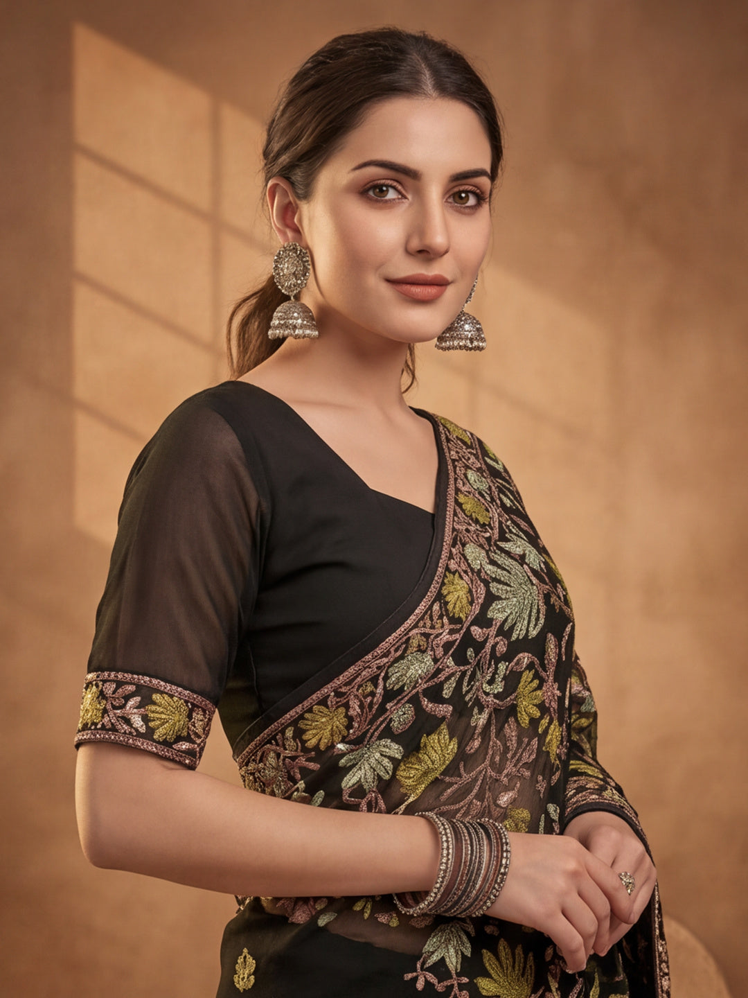 Jaipur Kurti Women's Black Georgette Embroidered Saree – Stunning in Black Georgette