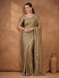 Graceful Sea Green Heavy Satin Chiffon Embellished Saree – By Jaipur Kurti