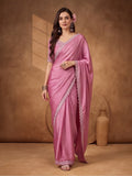 Light Purple Satin Chiffon Saree with Rich Embellished Detailing – By Jaipur Kurti