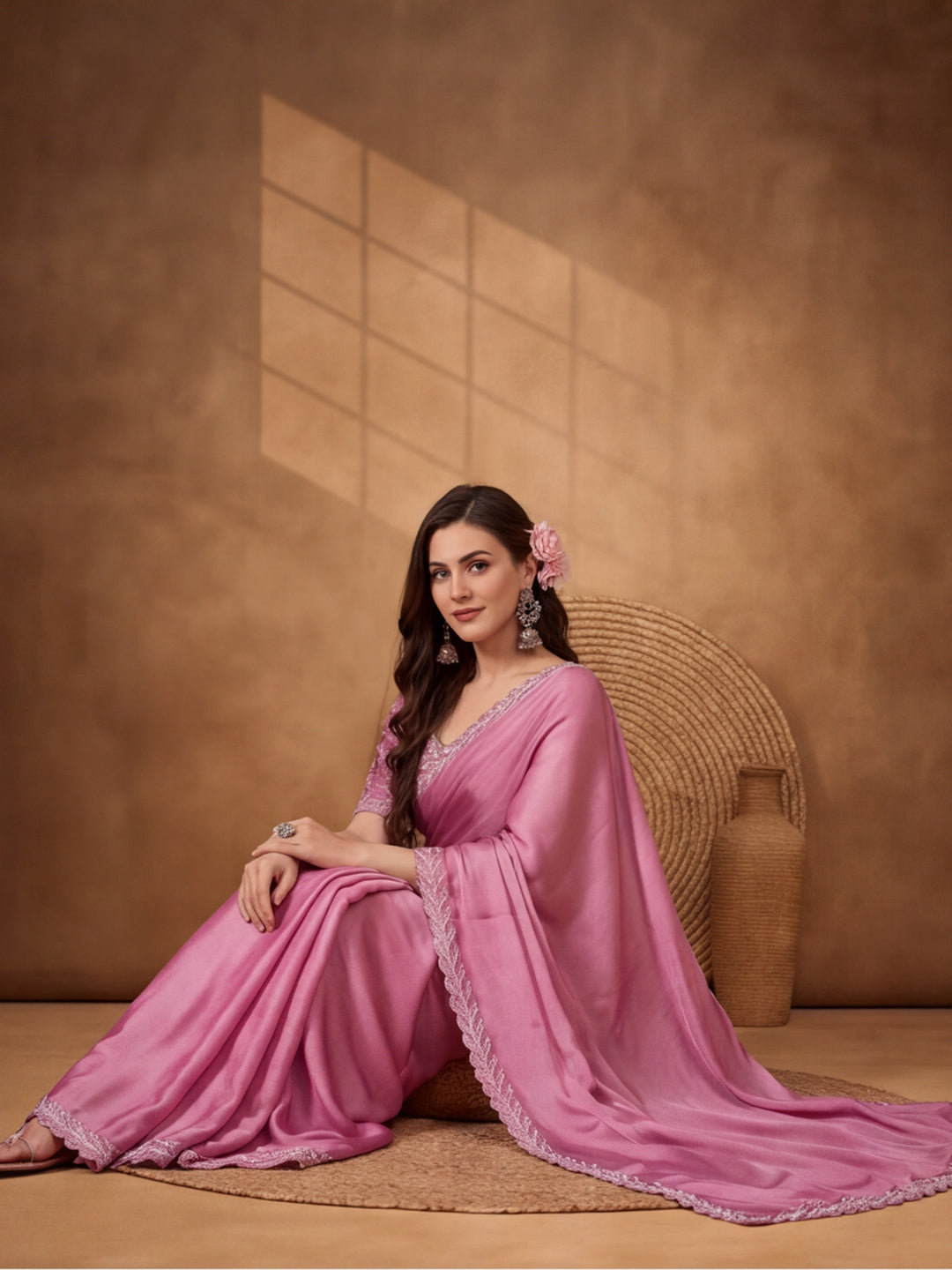 Light Purple Satin Chiffon Saree with Rich Embellished Detailing – By Jaipur Kurti