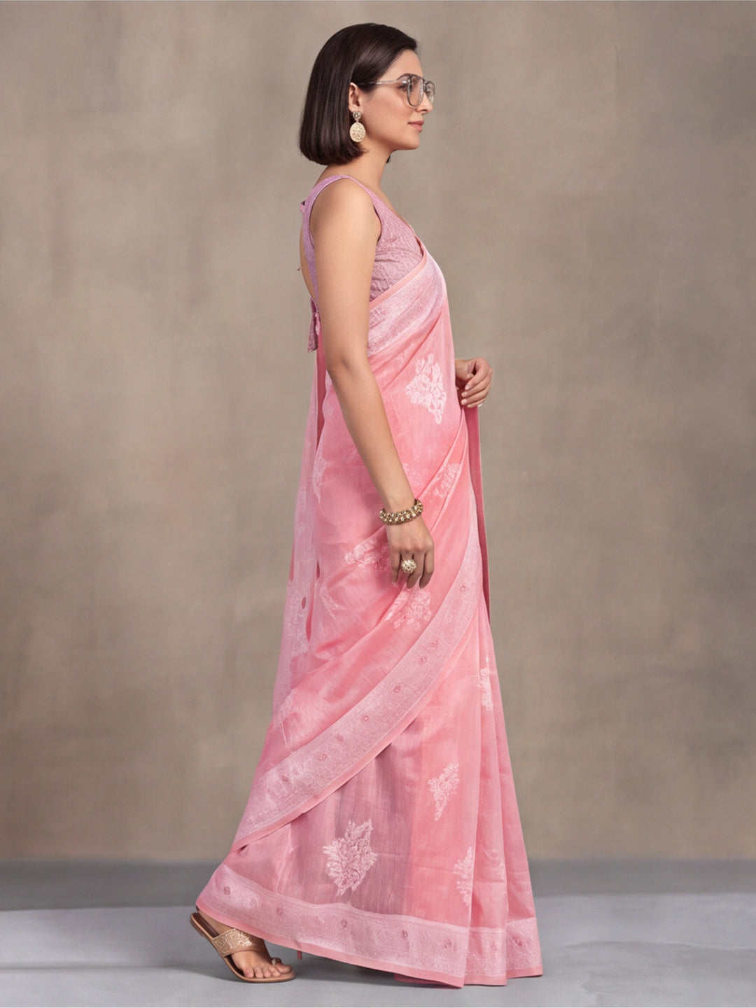 Baby Pink Color Weaving Work Cotton Saree By Jaipur Kurti