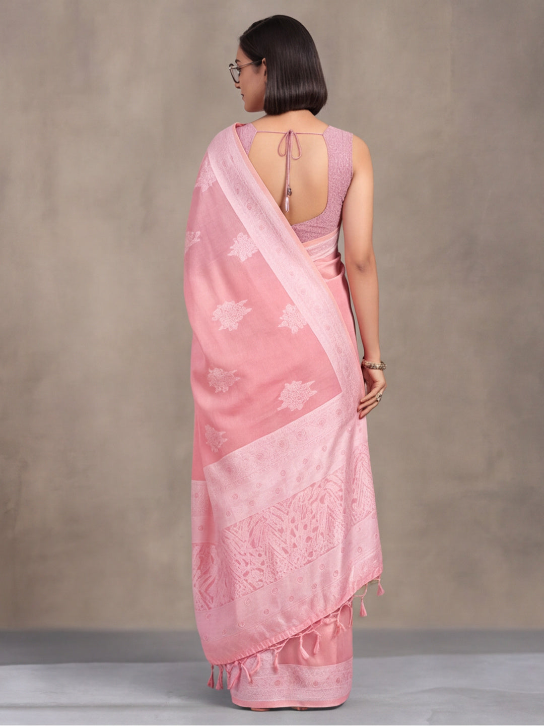Baby Pink Color Weaving Work Cotton Saree By Jaipur Kurti