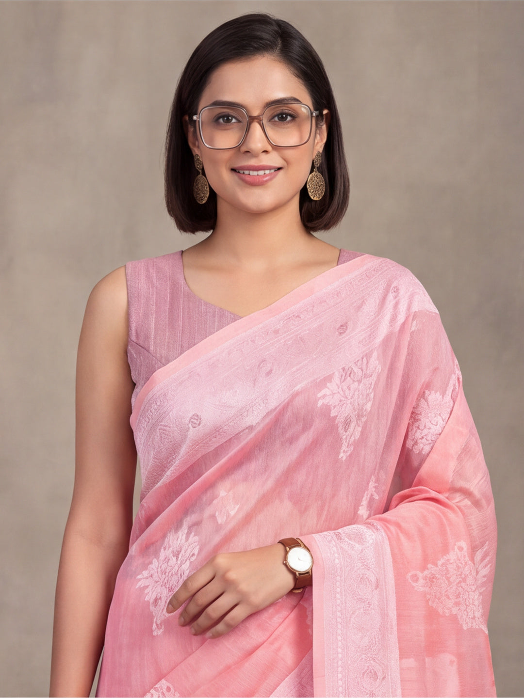 Baby Pink Color Weaving Work Cotton Saree By Jaipur Kurti
