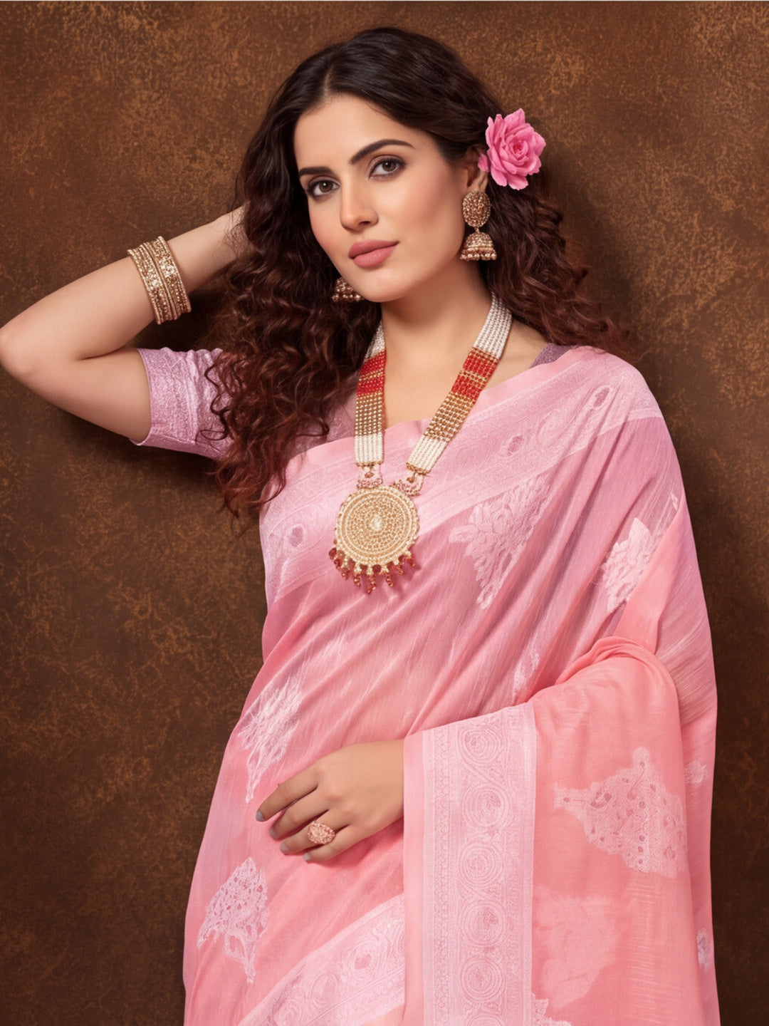 Baby Pink Color Weaving Work Cotton Saree By Jaipur Kurti