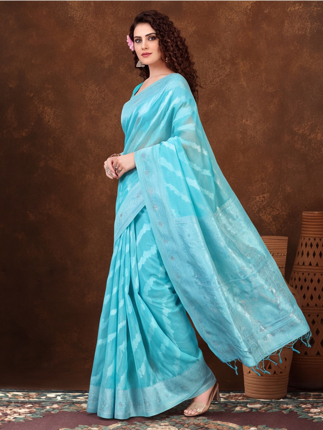 Pista Green Color Weaving Work Cotton Saree By Jaipur Kurti