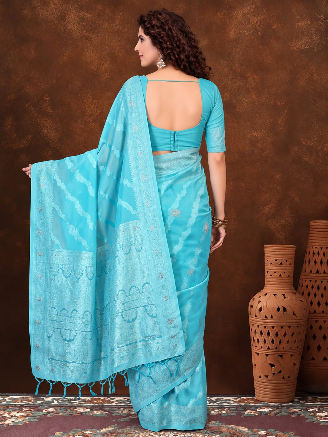 Pista Green Color Weaving Work Cotton Saree By Jaipur Kurti