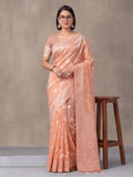Light Peach Color Weaving Work Cotton Saree By Jaipur Kurti