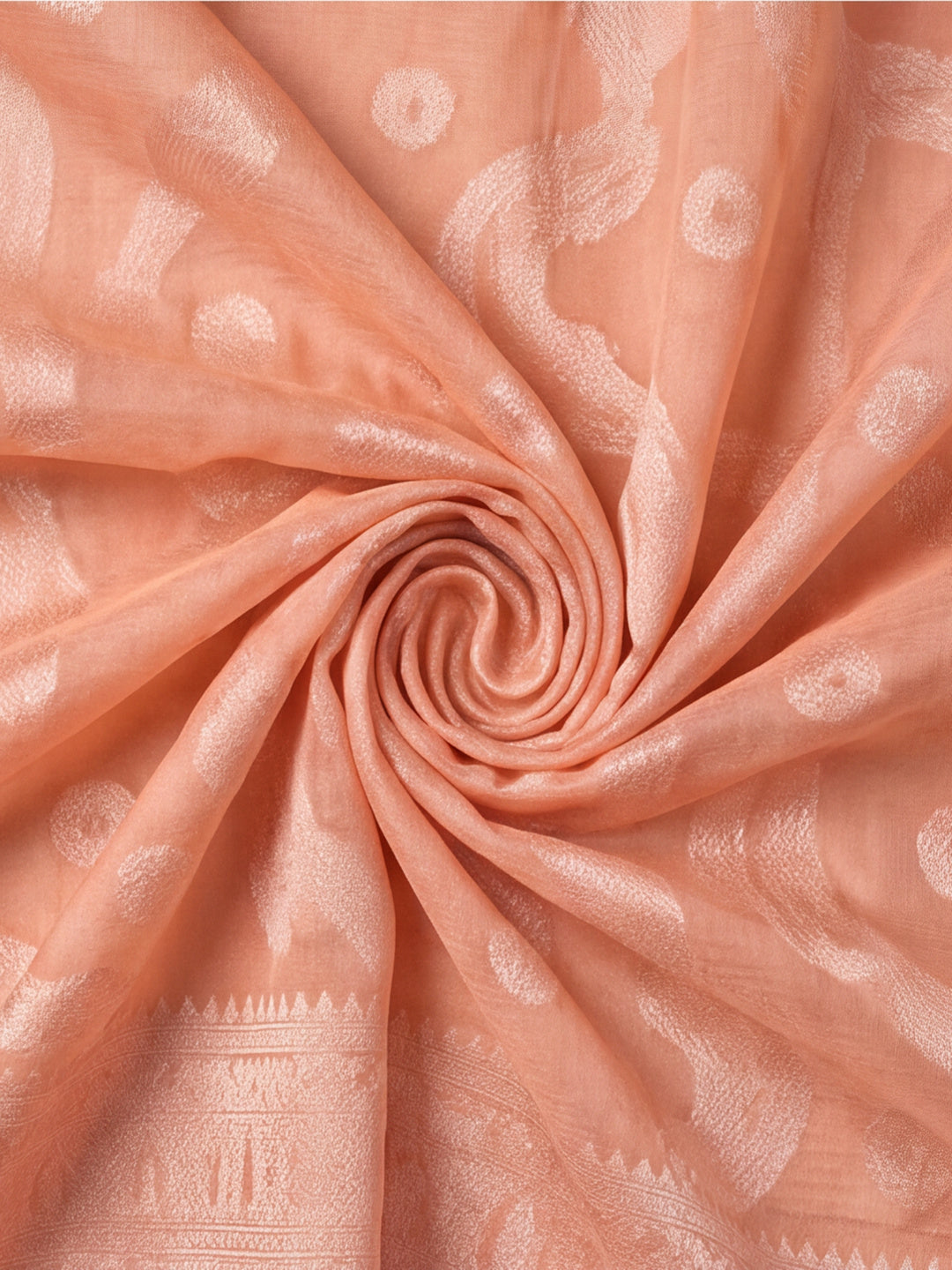 Light Peach Color Weaving Work Cotton Saree By Jaipur Kurti