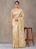 Light Beige Color Weaving Work Cotton Saree By Jaipur Kurti