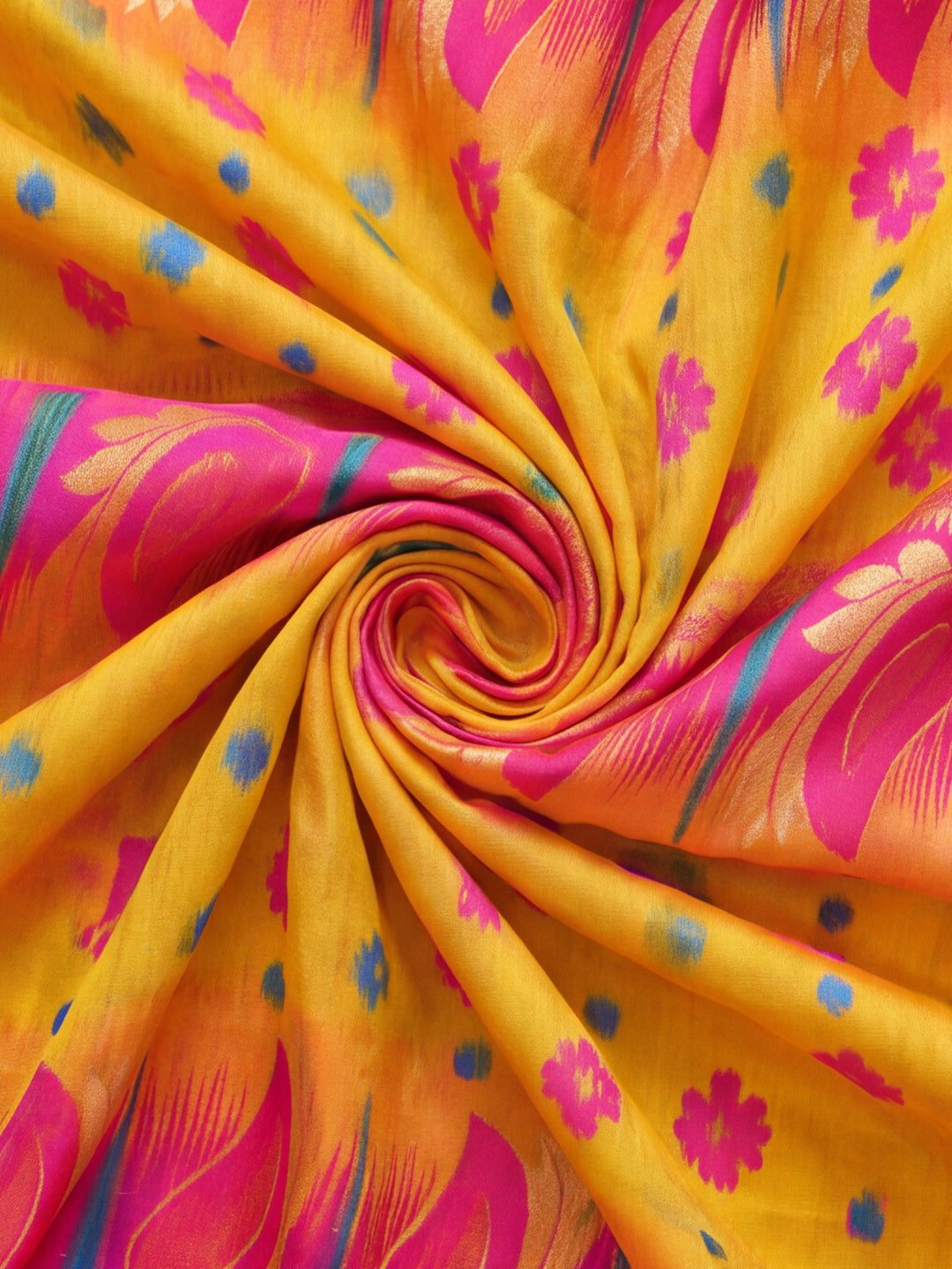 Yellow,Pink Color Weaving Work Banarasi Silk Saree By Jaipur Kurti