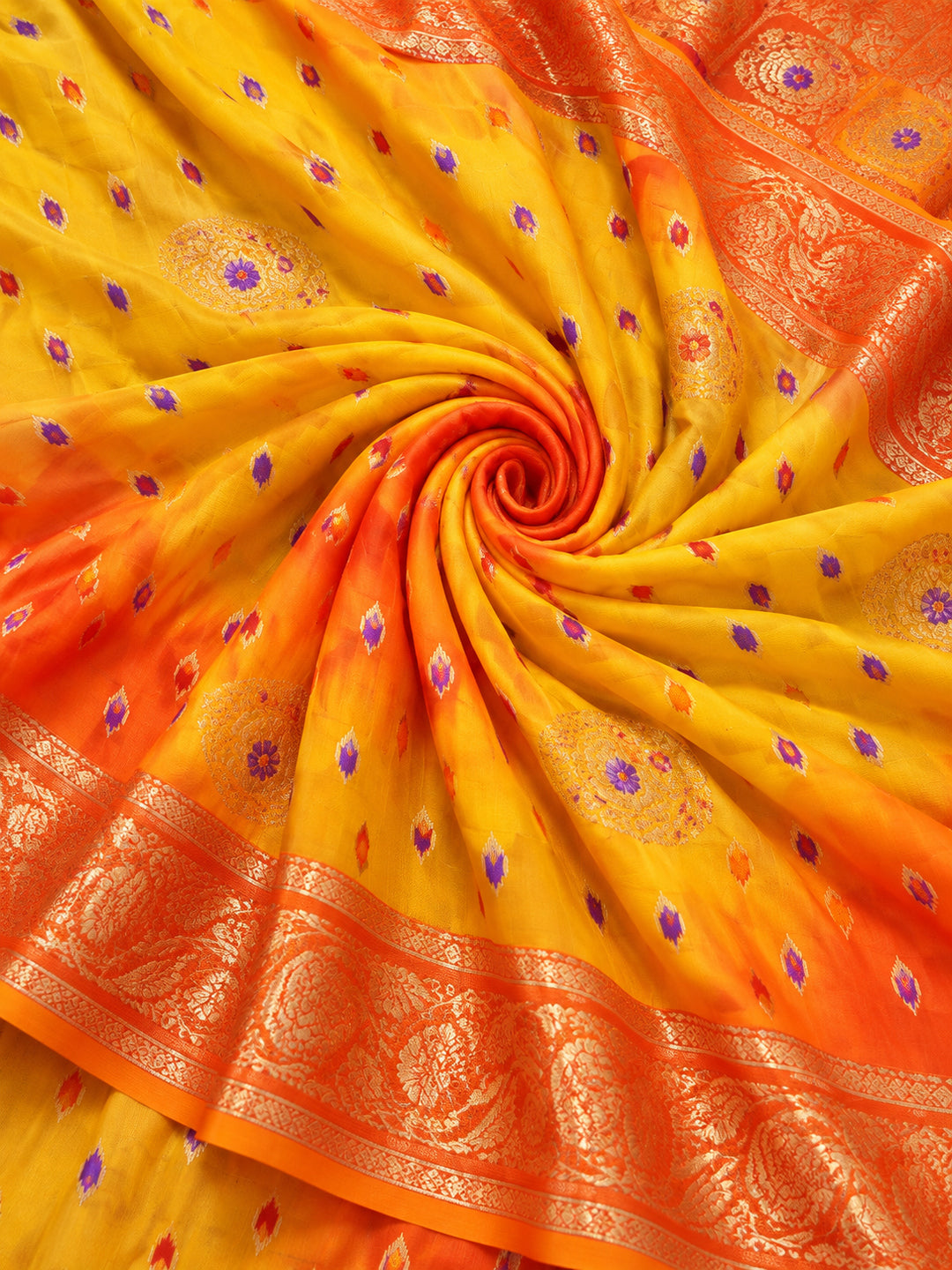 Gold,Orange Color Weaving Work Banarasi Silk Saree By Jaipur Kurti