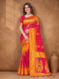 Yellow,Wine Color Weaving Work Banarasi Silk Saree By Jaipur Kurti