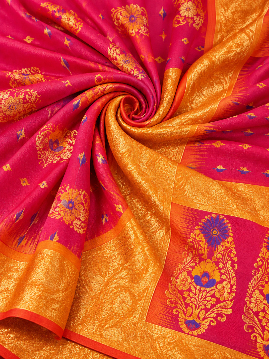 Yellow,Wine Color Weaving Work Banarasi Silk Saree By Jaipur Kurti