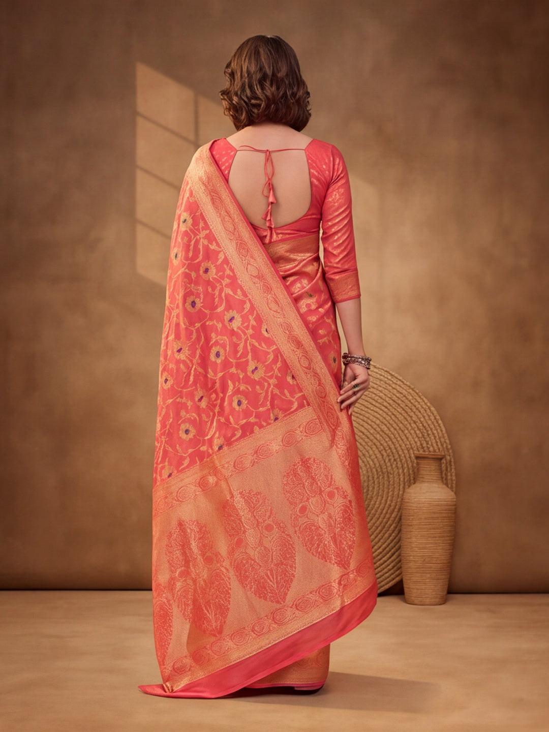 Jaipur Kurti Women'S Designer Weaving Work Red,Gold Saree