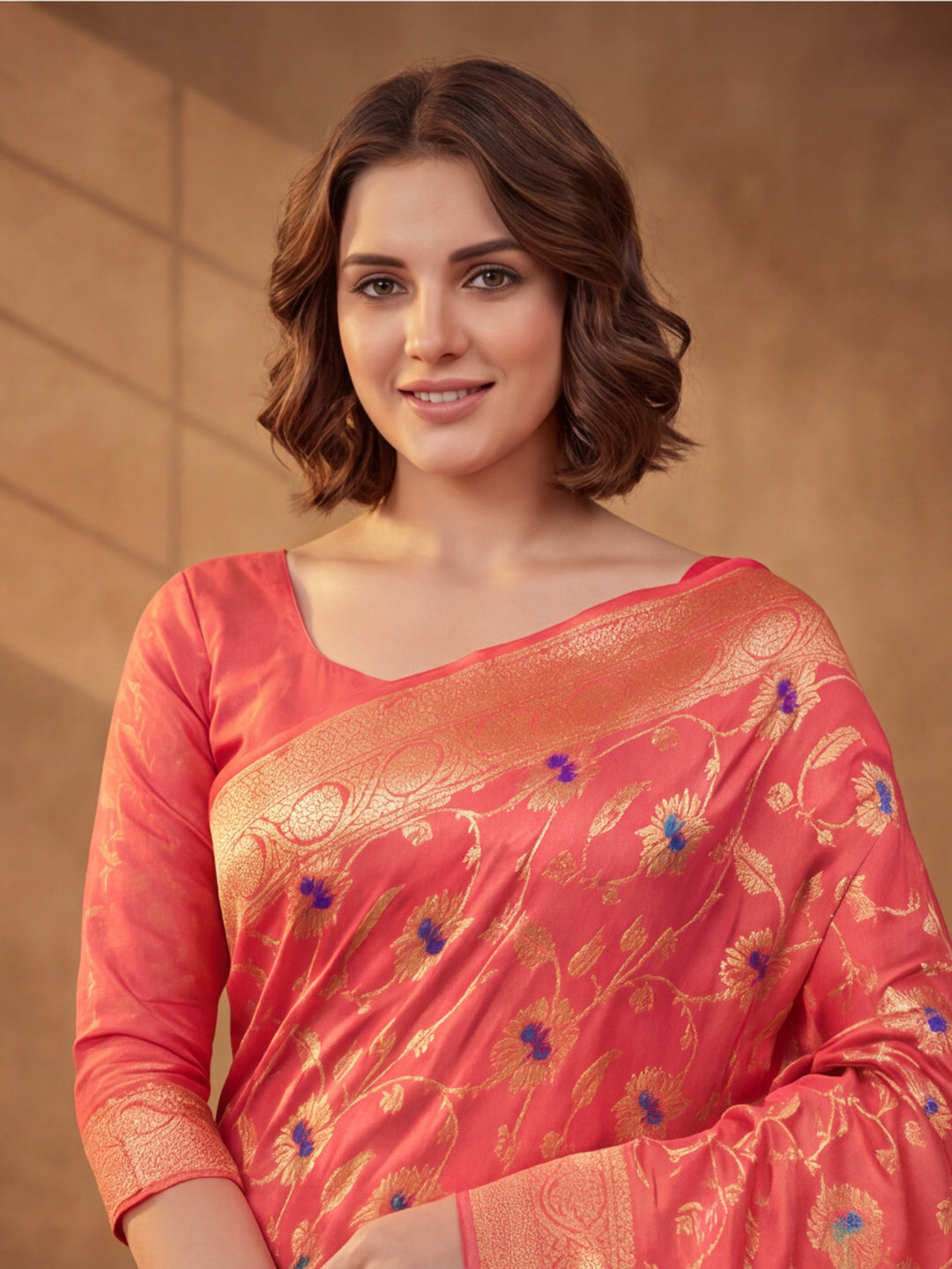Jaipur Kurti Women'S Designer Weaving Work Red,Gold Saree