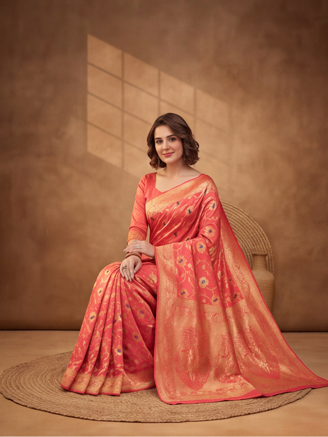 Jaipur Kurti Women'S Designer Weaving Work Red,Gold Saree
