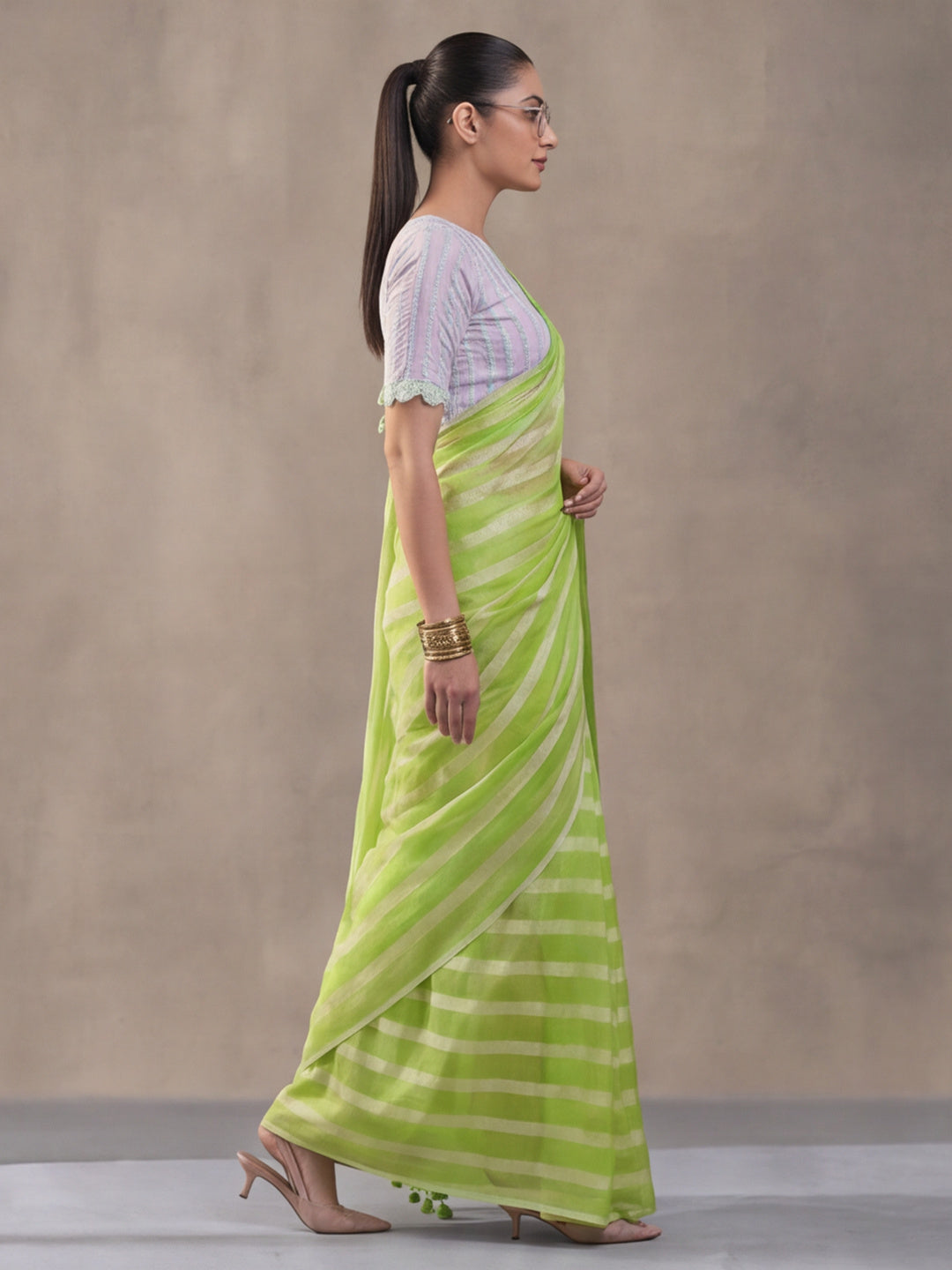 Pista Green Vichitra Silk Printed Saree for Women by Jaipur Kurti