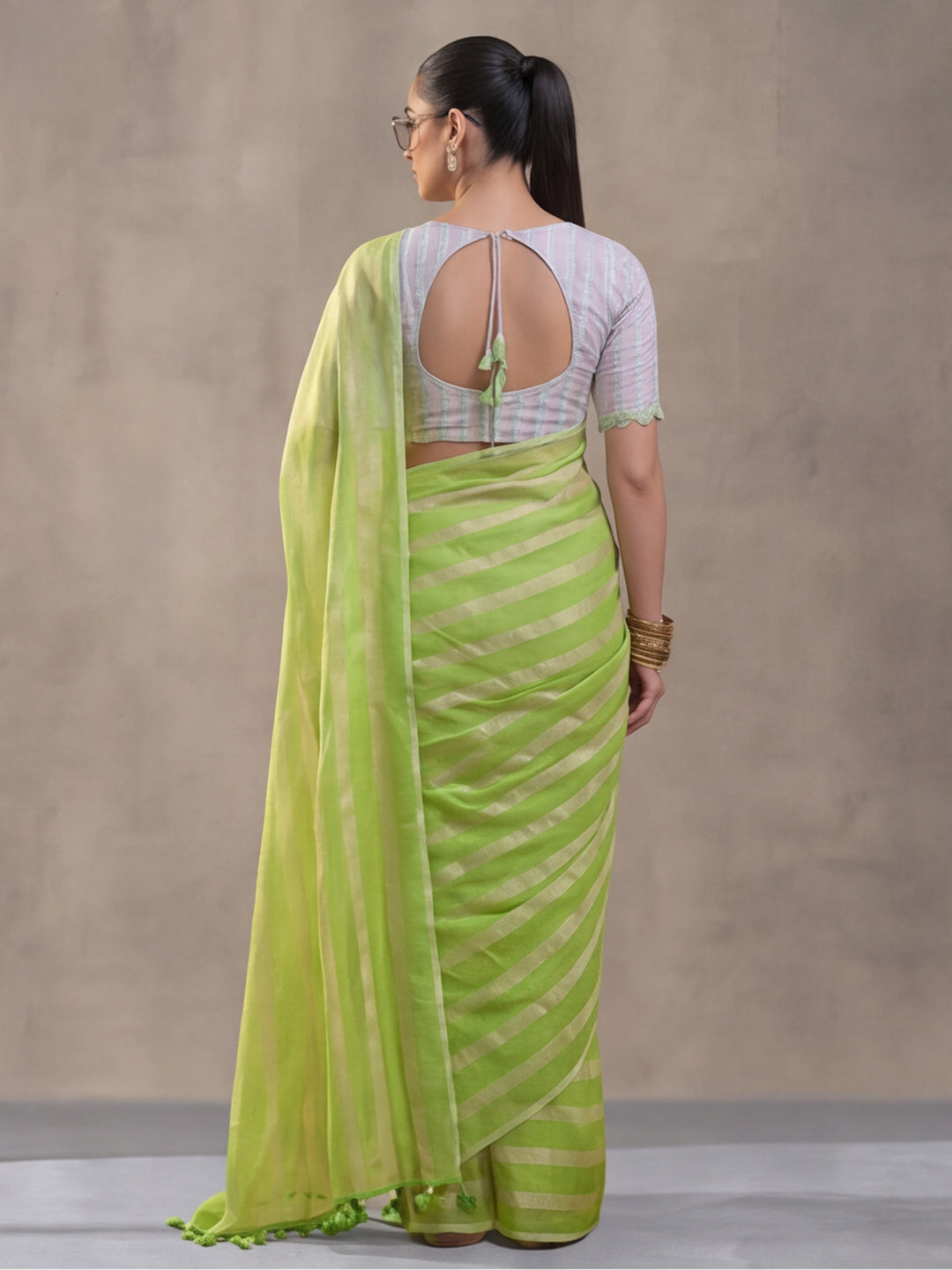 Pista Green Vichitra Silk Printed Saree for Women by Jaipur Kurti