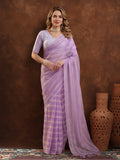 Lavender Vichitra Silk Printed Saree for Women by Jaipur Kurti