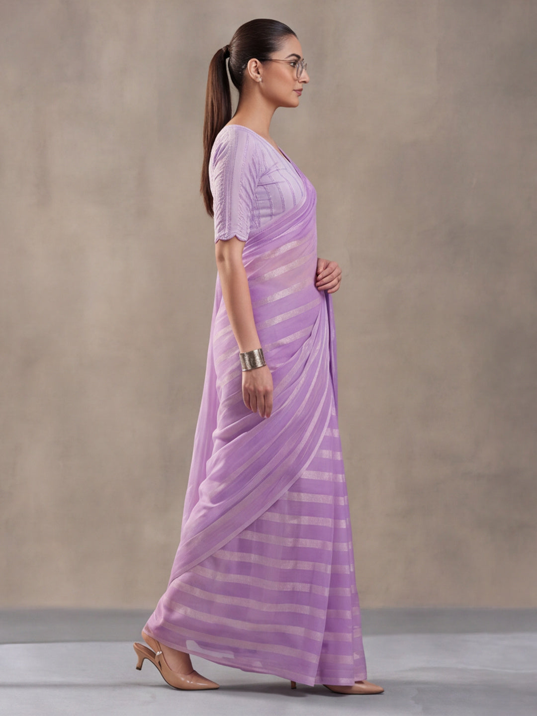 Lavender Vichitra Silk Printed Saree for Women by Jaipur Kurti
