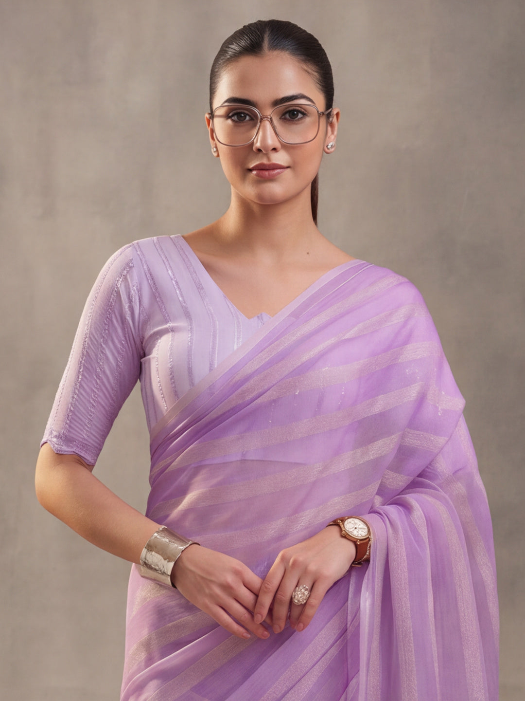 Lavender Vichitra Silk Printed Saree for Women by Jaipur Kurti