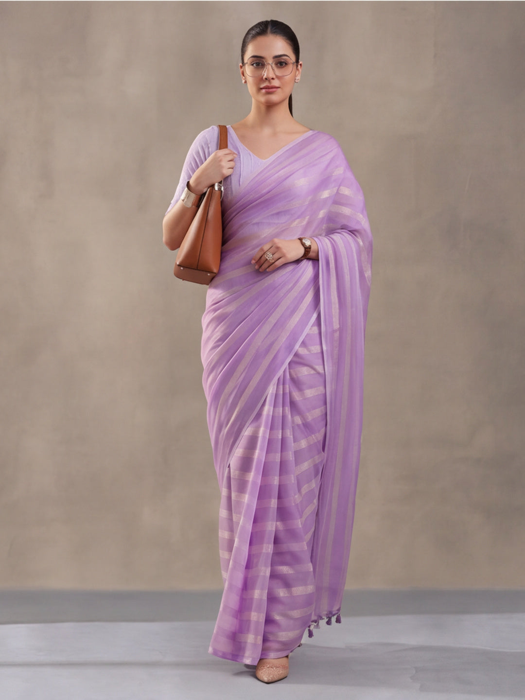 Lavender Vichitra Silk Printed Saree for Women by Jaipur Kurti