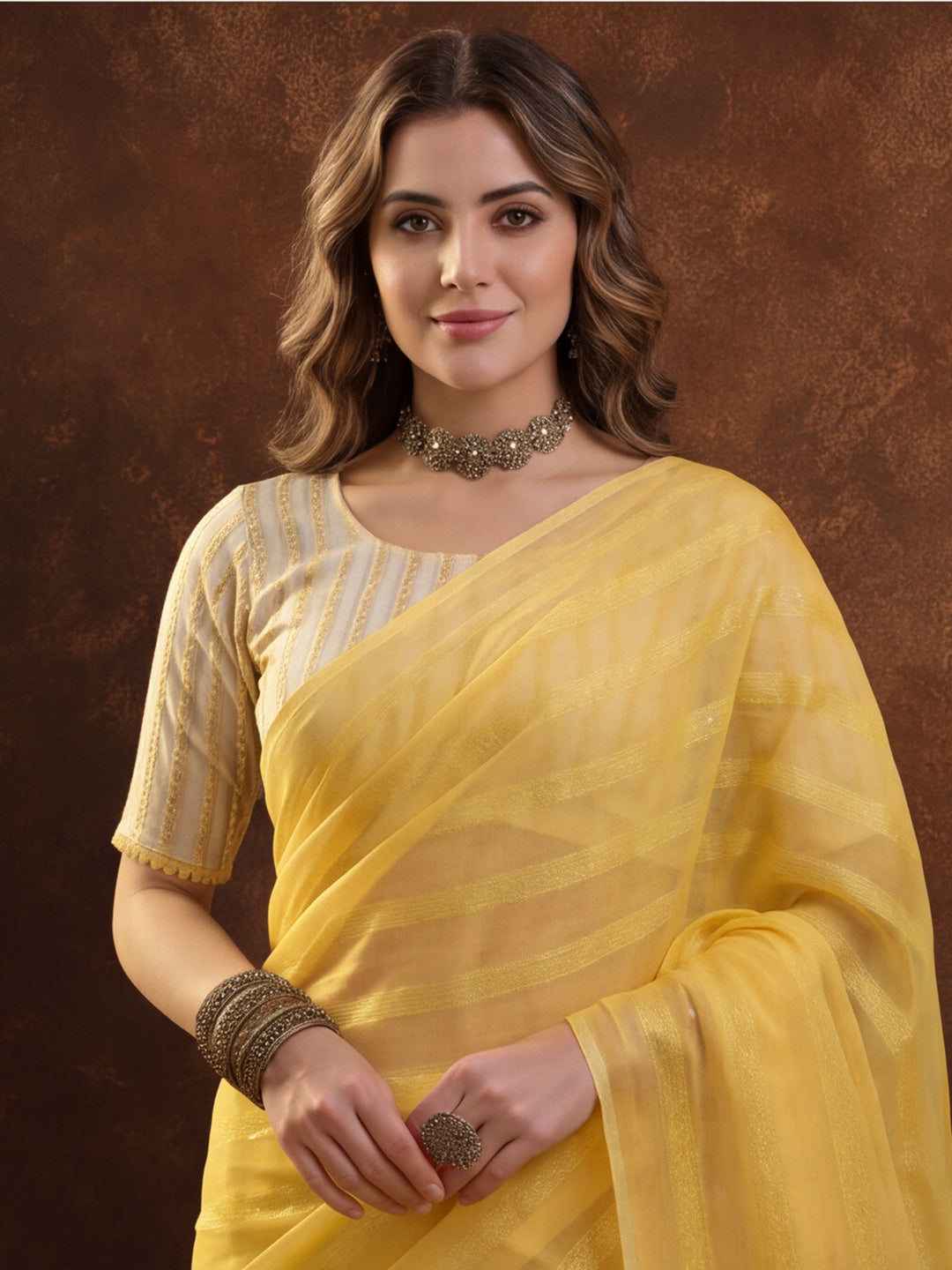 Yellow Vichitra Silk Printed Saree for Women by Jaipur Kurti