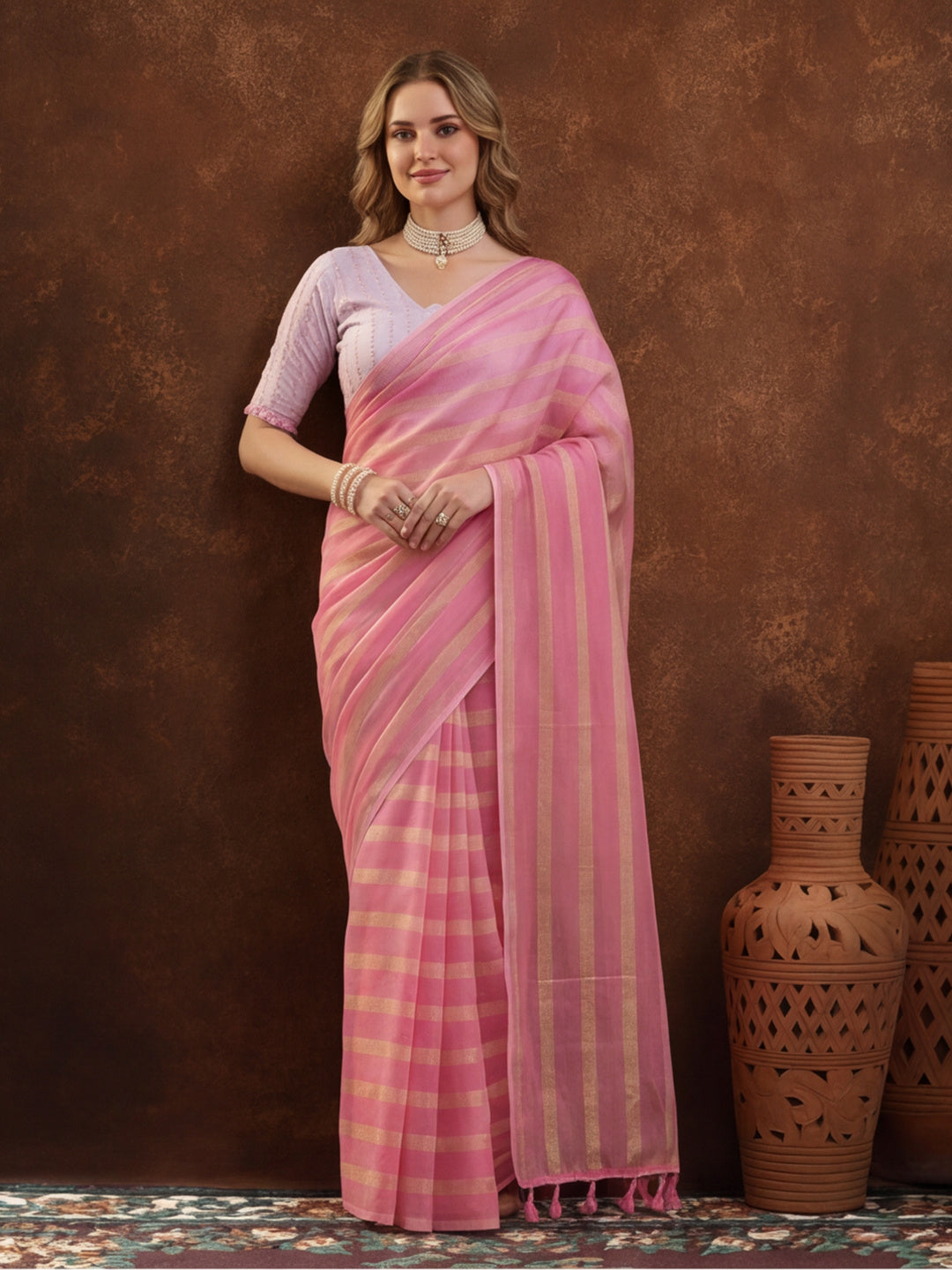 Pink Vichitra Silk Printed Saree for Women by Jaipur Kurti