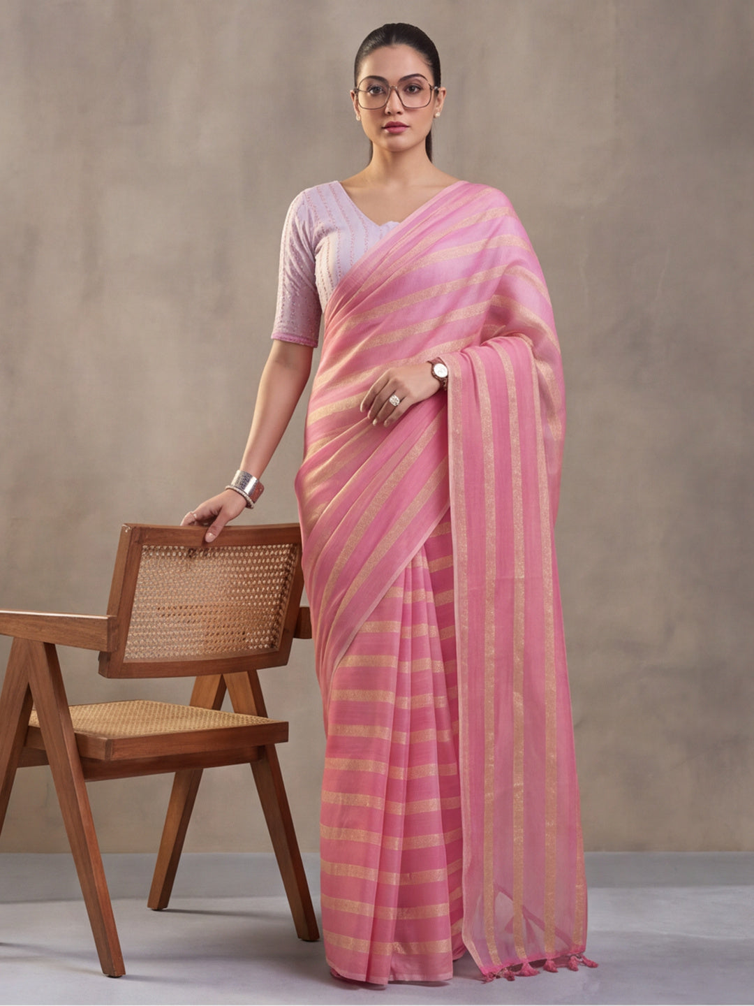 Pink Vichitra Silk Printed Saree for Women by Jaipur Kurti