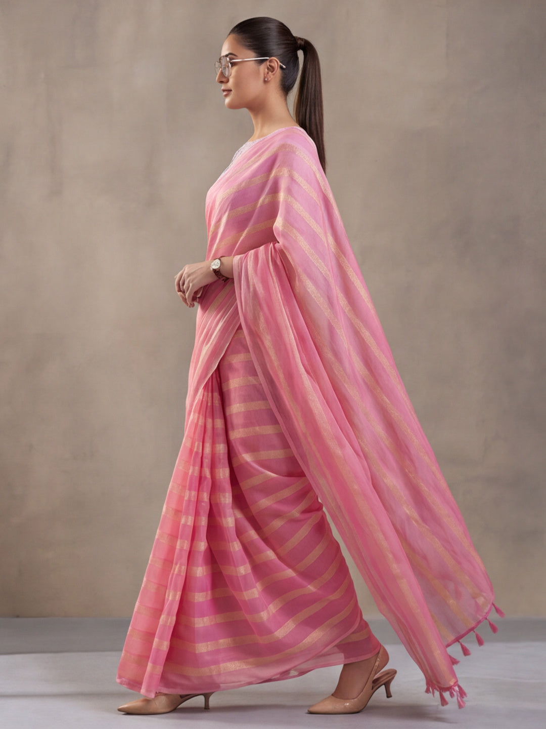 Pink Vichitra Silk Printed Saree for Women by Jaipur Kurti