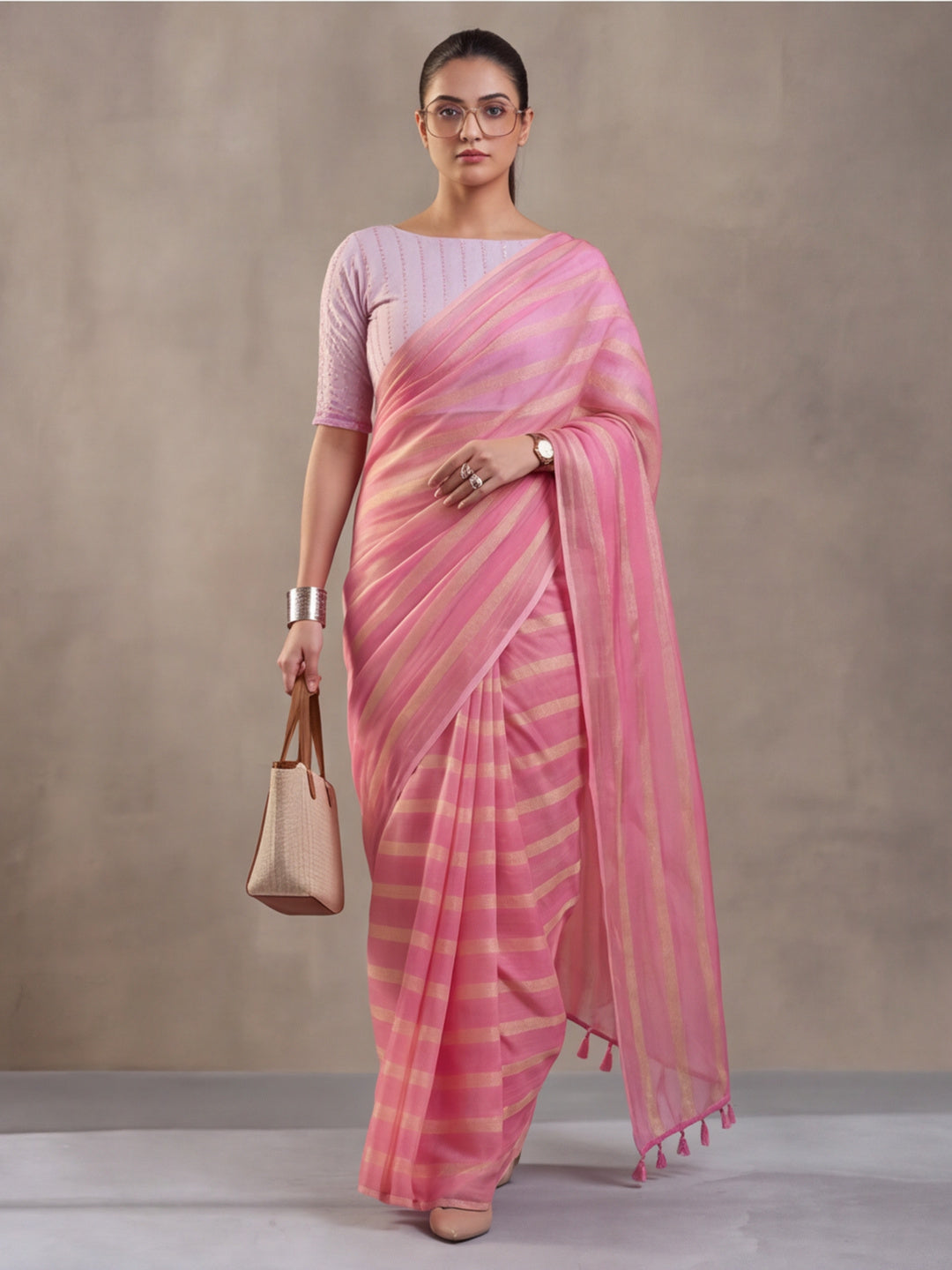 Pink Vichitra Silk Printed Saree for Women by Jaipur Kurti