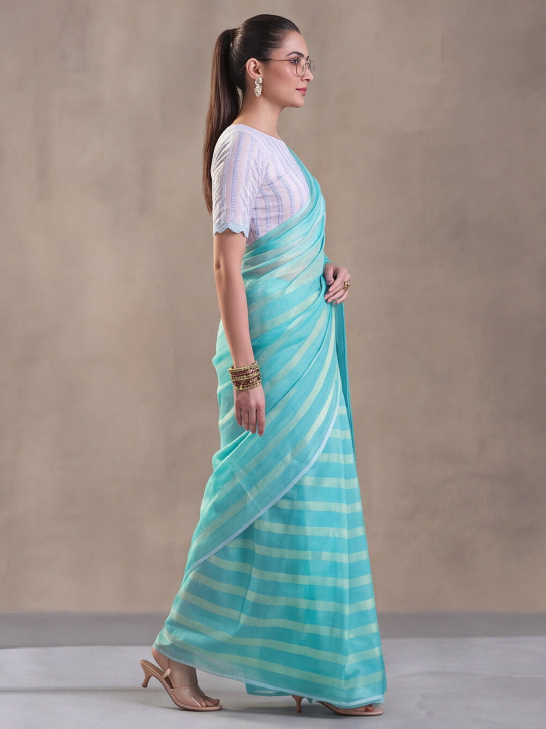 Sea Green Vichitra Silk Printed Saree for Women by Jaipur Kurti