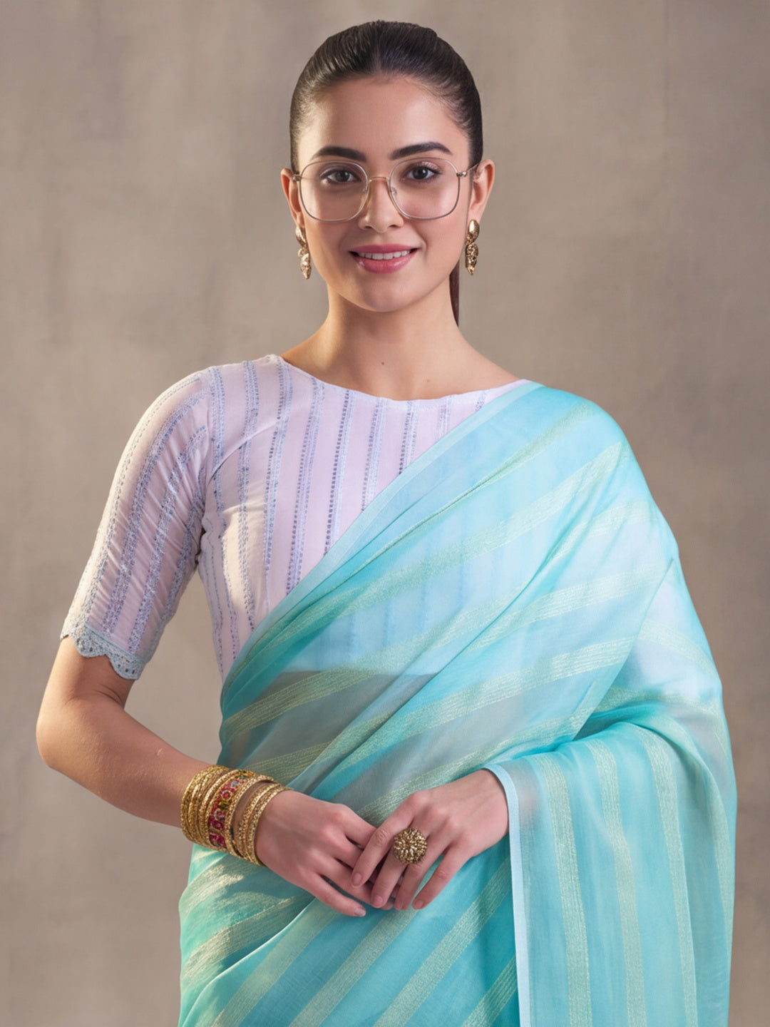Sea Green Vichitra Silk Printed Saree for Women by Jaipur Kurti