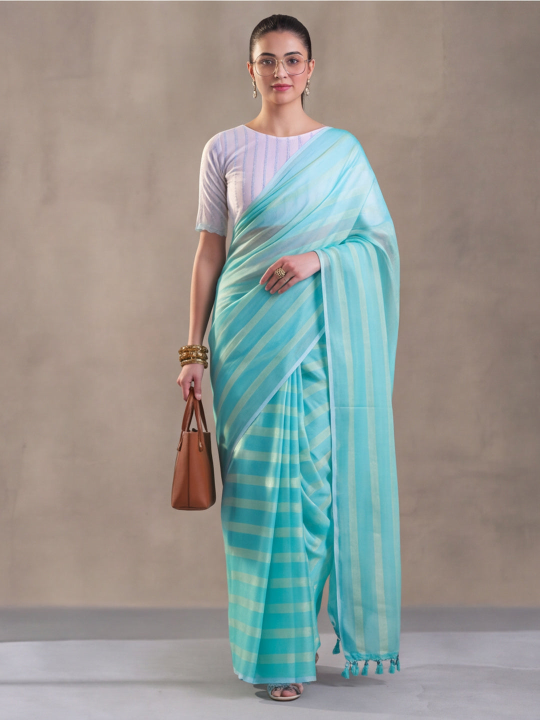 Sea Green Vichitra Silk Printed Saree for Women by Jaipur Kurti