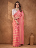 Peach Vichitra Silk Printed Saree for Women by Jaipur Kurti