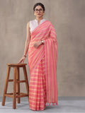 Peach Vichitra Silk Printed Saree for Women by Jaipur Kurti
