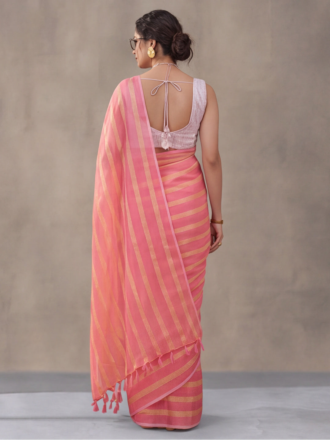 Peach Vichitra Silk Printed Saree for Women by Jaipur Kurti