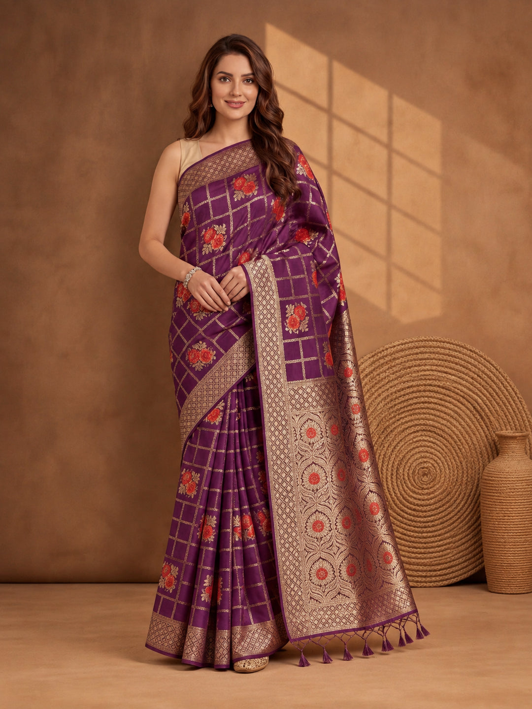 Jaipur Kurti Women'S Designer Weaving Work Purple Saree