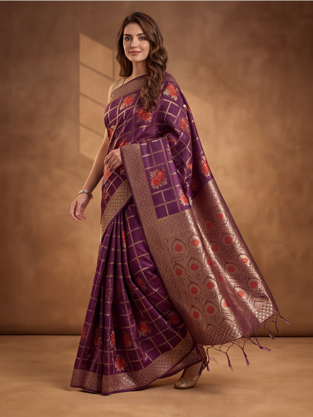Jaipur Kurti Women'S Designer Weaving Work Purple Saree