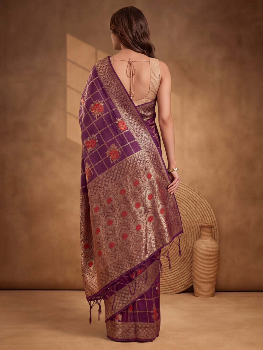 Jaipur Kurti Women'S Designer Weaving Work Purple Saree
