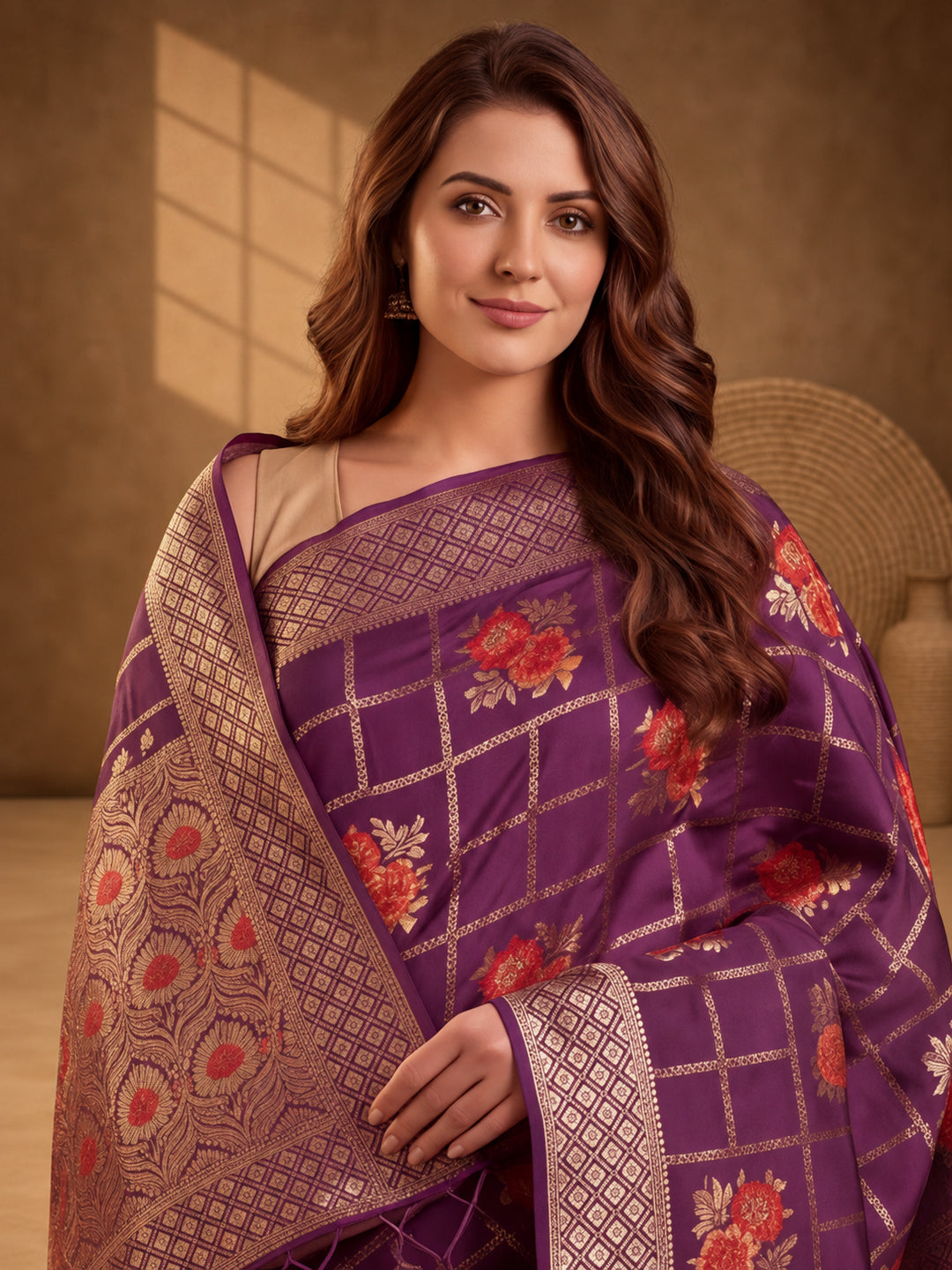 Jaipur Kurti Women'S Designer Weaving Work Purple Saree